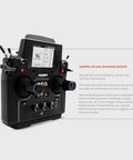 Top Tier 18 Channel RC Transmitter With 3.5 Inch TFT Touchscreen And Crisp 5D Hall Sensor Gimbals, showing joystick controls and display.