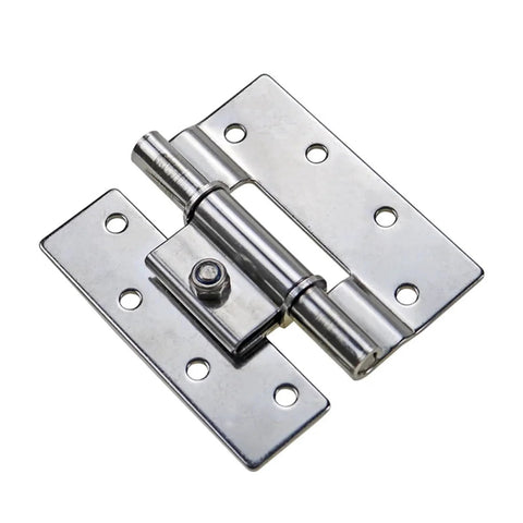 Adjustable torque hinge, stainless steel with mounting plates; front view.