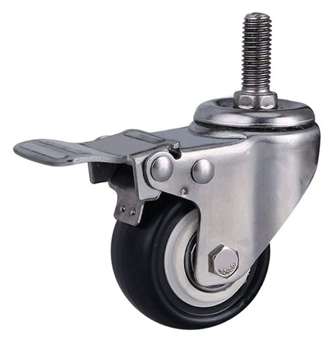 Heavy Duty Furniture Caster Wheels With Brake Silent Polyurethane Rollers For Tables And Desks Double Bearing swivel caster with M10 thread.