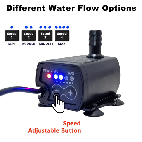 Automatic Small Sump Pump With Water Level Sensor, 13 Ft Lift, Four Level Flow Control, control panel with speed options.
