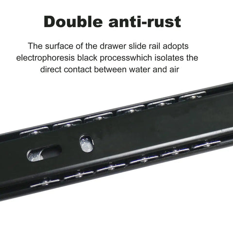 Close-up of double anti-rust black finish on 10 Inch Ball Bearing Full Extension Drawer Slides With Soft Close And Concealed Piston