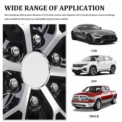 Heavy Duty Abs Wheel Center Hub Covers 4 Pack Snap On Rim Caps Universal Fit For Trucks Suv Cars, ideal for 1.96" and 2.12" wheels.
