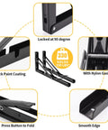 Diagram of Heavy Duty Folding Shelf Bracket 12 Inch Collapsible L Bracket with features like nylon gasket and smooth edge