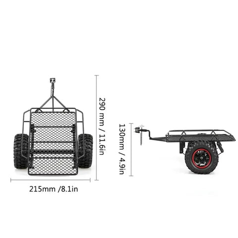 Side and front view of trailer hopper frame for Heavy Duty Aluminum RC Car Chassis Frame For TRX4 Axial SCX10 D90 Rock Crawler