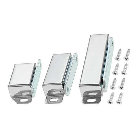 Heavy Duty Magnetic Cabinet Catch Set for Cupboard, Closet and Drawer Doors, Concealed Stainless Steel Latch shown with screws