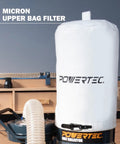 1 HP Dust Collector With 1 Micron Bags And Mobile Base, 800 CFM Woodshop Dust Collection System with white filter bag