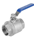 Heavy Duty Stainless Steel Quarter Turn Ball Valve One Point Five Inch Npt Female Full Bore Connection For Water Oil Gas Lines Built Different With Hella Smooth Control, showing blue handle and threaded end.