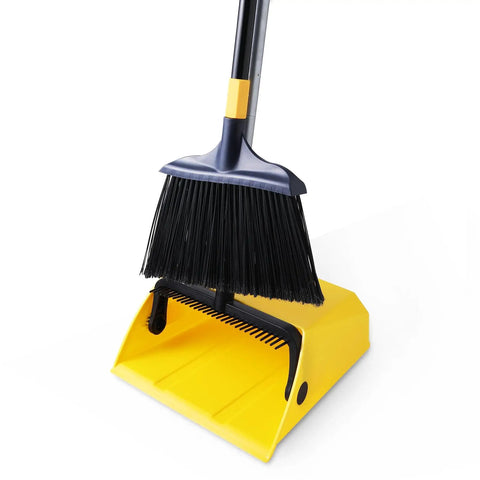 Commercial Broom And Dustpan Set With 54 Inch Long Handle For Indoor Outdoor Cleaning No Bending Back Design