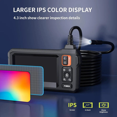 1080P HD Endoscope Camera With Light 4.3 Inch LCD Display IP67 Waterproof Snake Borescope for viewing tight spaces