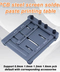 CNC Solder Paste Stencil Printer Kit with dual-sided PCB fixture and laser-etched scales, supports 0.8-11mm PCBs up to 11x17cm.