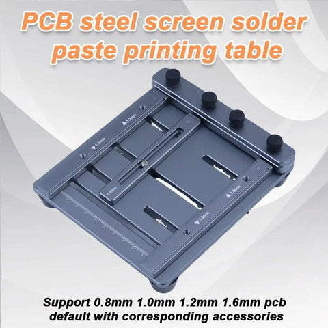 CNC Solder Paste Stencil Printer Kit with dual-sided PCB fixture and laser-etched scales, supports 0.8-11mm PCBs up to 11x17cm.