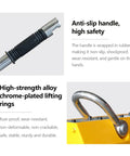 Detailed view of anti-slip handle and chrome-plated lifting rings of Heavy Duty Permanent Magnetic Lifter And 11000 Lbs Industrial Lifting Magnet For Workshop And Overhead Cranes With Rotary Switch And Rust Resistant NdFeB Core That Makes Hoisting Heavy Steel Plates A Total Breeze.