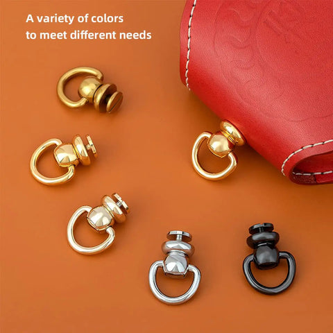 Top Tier 20 Pack Solid Brass Ball Chicago Studs Heavy Duty Screw Rivets With D Rings Badass Hardware For Leathercraft Belt Straps Wallet Chains And Diy Gear Gilt Gold Small variety of brass rivets in different finishes on leather bag.