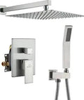 12 Inch Rain Shower Head And Handheld Spray Combo, Wall Mounted Brass Luxury Bathroom Faucet Set With Valve And Trim Brushed Nickel Finish, Rust Resistant Easy Clean Nozzles 1.5 M Hose