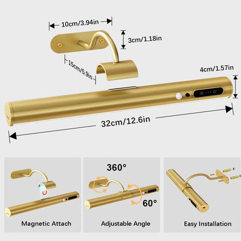 Battery Operated Wall Sconce With Motion Sensor And Remote Control Wireless Picture Light showing dimensions and features.