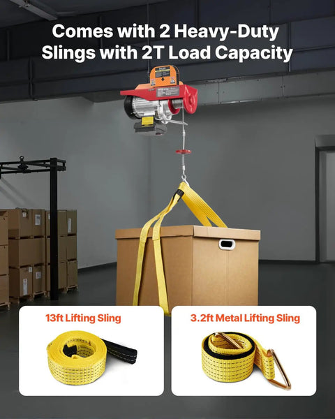 Electric Hoist 1320 Lb Capacity 120V Winch With 328 Ft Wireless Remote And 14 Ft Wired Remote lifting box in warehouse