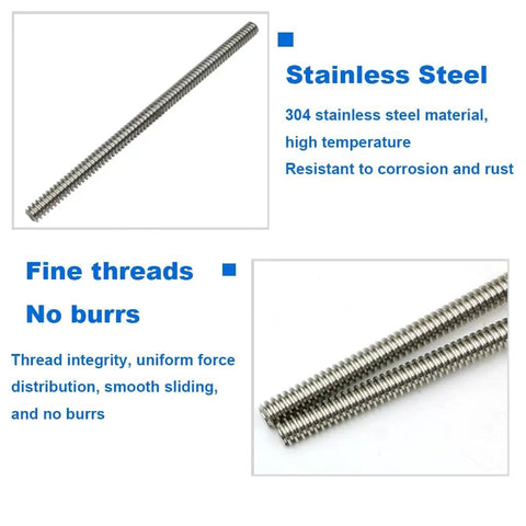 Stainless Steel T10 Lead Screw for CNC and 3D Printers, 10mm Diameter, 2mm Pitch, 100-1000mm Length, Trapezoidal Screw and Nut