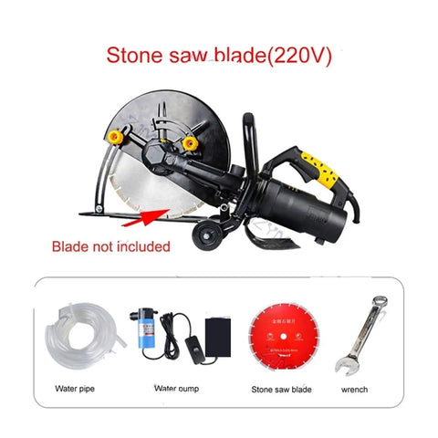 Heavy Duty Electric Circular Saw With Adjustable Angle Portable Cutting Machine For Wood Metal Stone And Tile Multi Function Power Tool. Stone cutting tool with water pipe and pump.