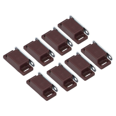 Eight Pack Stainless Steel Magnetic Door Catch for Cabinets with Screw Fittings, Brown Finish, shown in arranged set
