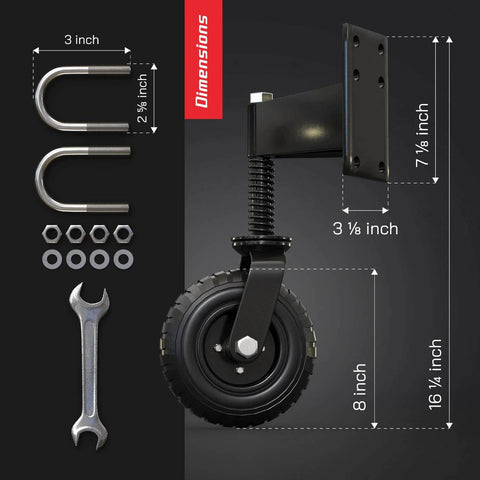 Heavy Duty Gate Wheel For Swinging Fences, 8 Inch Caster Wheel with installation hardware shown