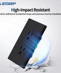 Dope Matte Black Decorator Electrical Wall Receptacle Outlet 15A 125V NEMA 5-15R high-impact resistant feature shown
