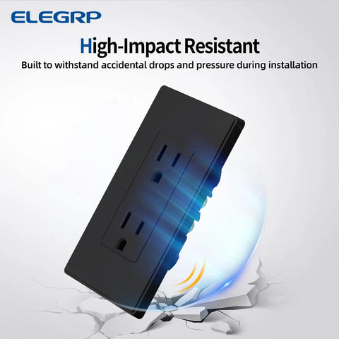 Dope Matte Black Decorator Electrical Wall Receptacle Outlet 15A 125V NEMA 5-15R high-impact resistant feature shown