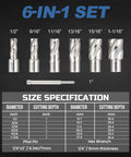 Lichamp M2 HSS annular cutter set for magnetic drill, 6 pieces from 1/2 in to 1-1/16 in, with storage case