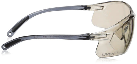 Straight Up Tough Wrap Around Safety Glasses Featuring Unbeatable Impact Resistant Polycarbonate Lenses Gray Frame Side View