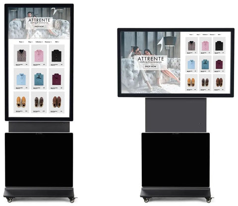 55 Inch Rotating Touch Screen Digital Signage Display With Auto Gyroscope Android Eleven Operating System And Pre Installed Slideshow Apps For A Slick Zero Hassle Interface That Runs Smooth Like Butter Today in retail use.