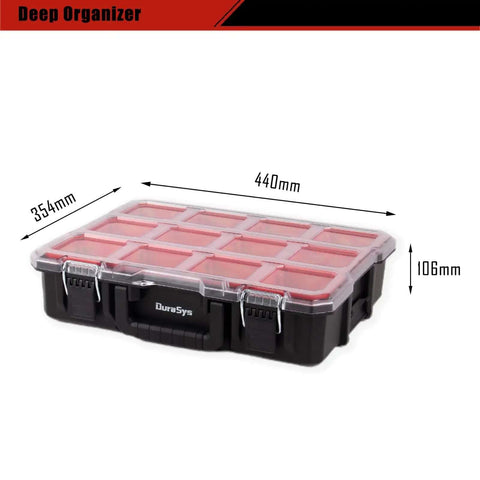 Deep Tool Box Organizer For Small Parts, Heavy Duty Storage Chest With Removable Inner Cups, size 440mm x 354mm x 106mm