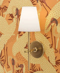Peach Heron Spring Gold Metallic Wallpaper With Hella Glam Fibrous Texture For Top Shelf Indoor Vibes Professional Paste The Wall Eco Friendly Type I Wall Covering Made In Usa Class A Fire Rated Solid Build with wall sconce.
