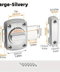 Gate Latch Slide Bolt Latches Lock, Safety Double Sided Hardware(Large Silvery) with detailed measurements and screw set.