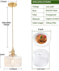 2 Pack Vintage Pendant Lights With Clear Striped Glass Shades And Slick Brass Finish Adjustable Hanging Fixtures For Kitchen Island Or Dining Room Featuring Warm Glowing Led Bulbs That Are Gonna Hit Different dimensions and specifications.