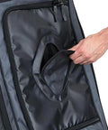 Commander Catchers Gear Bag With Wheels For Travel And Outdoor Play Black showing durable handle detail