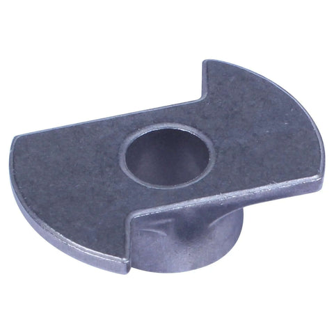 Hinge bore jig insert for 35mm hinges, metal carpentry tool, close-up view