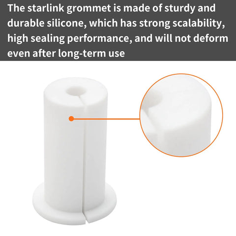 Close-up of Slick Starlink Cable Routing Kit grommet, white silicone, durable for sealing one-inch wall holes.