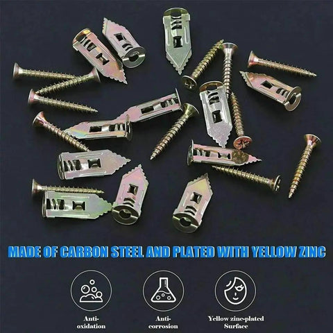 Heavy Duty 100 Piece Self Drilling Drywall Anchors And Screws Hollow Wall Expansion Kit With Deep Thread Design For Secure Mounts In Drywall Concrete Plasterboard And More carbon steel yellow zinc anchors and screws