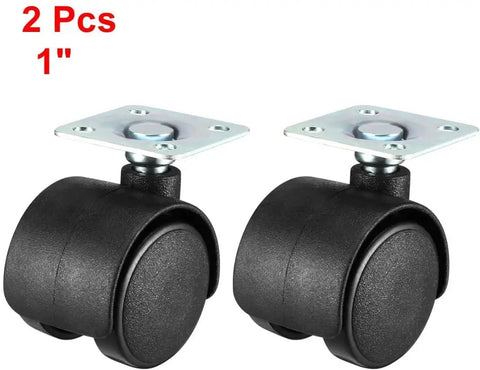 Heavy Duty Nylon Swivel Caster Wheels With Twin Roller Plates, Black Furniture Casters in 1 inch size.