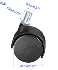 Smooth Gliding Black Nylon Twin Wheel Casters With Screw Mount Stem For Furniture Trolleys Cabinets Lockers Indoor Outdoor Built Tough Zero Noise Vibration Free Run No Fuss Installation Pack Of Two, showing one caster with dimensions.