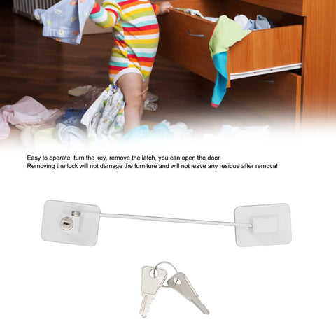 No Drill Refrigerator Lock For Cabinets And Drawers Easy Peel And Stick Adhesive Mount Stainless Steel Baby Proof Latch with keys