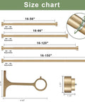 Size chart of Adjustable 16 To 56 Inch Curtain Rod Set With 1 Inch Diameter Telescoping Splicing Structure in warm gold finish.