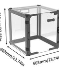 Rock Solid 24 Inch Clear Acrylic 3D Printer Enclosure with dimensions 606mm and 603mm for optimal dust protection and noise reduction.