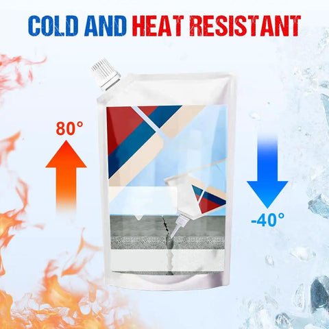 Heavy-Duty Concrete Crack Repair Adhesive That Dries Fast And Stays Waterproof, in a pouch, showing temperature resistance