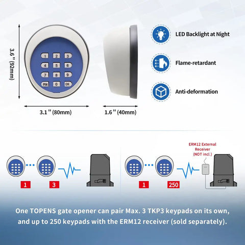 Wireless Gate Keypad With Keyless Entry Numeric Code Panel dimensions and features diagram for outdoor security access control