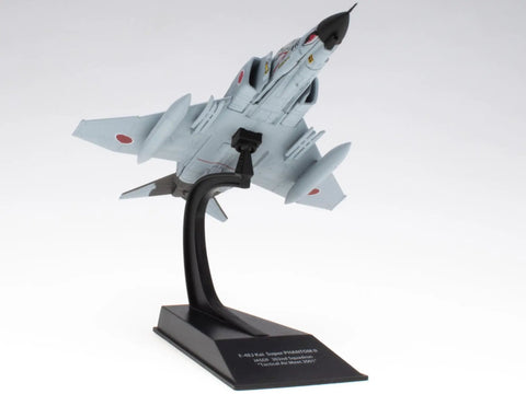 Diecast 1 To 100 F4EJ Kai Phantom II Fighter Jet Model With True To Scale Detailing on display stand from below.
