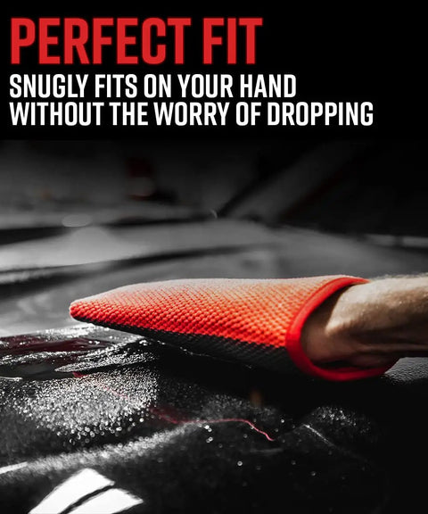 Clay Mitt Combo For Lightning Fast Car Detailing medium-grade mitt in use for debris-free cleaning on car surface