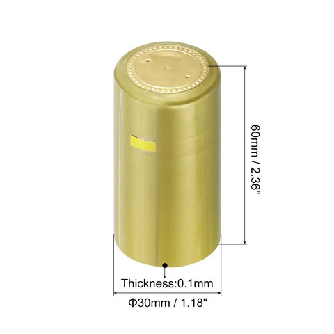 Top Shelf 50 Pack PVC Heat Shrink Wine Bottle Caps, 30x60mm, gold, designed to seal wine bottles for hobby brewers.