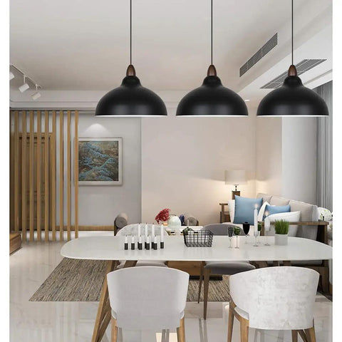 Minimalist Colorful Pendant Light Fixture, Simple Rustic Dome Lamp, Japanese Style Lighting, Black, 13.7in over dining table