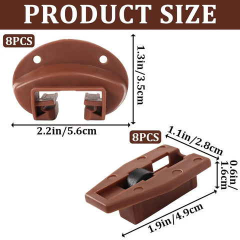 Premium 8 Pack Drawer Slide Replacement Kit Featuring Smooth Roller Tracks Heavy Duty Plastic Guides dimensions displayed