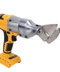 Heavy Duty Cordless Electric Metal Shears With 360 Rotating Head For Cutting Stainless Steel Aluminum Cardboard Leather And Carpet Fast Variable Speed Power Scissors For Pro Automotive Hvac And Diy Use at an angle showcasing rotating blade head.